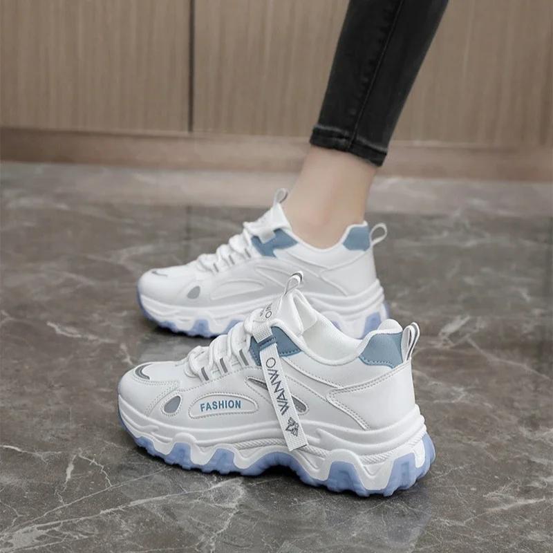 New Women Sneakers Autumn Winter Warm Comfortable Chunky Running Sports Shoes Fashion Lace Up Wedge Casual Vulcanized Shoes