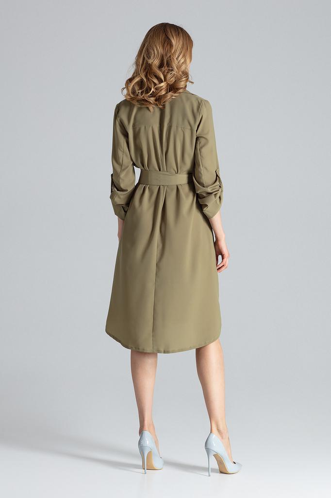 Olive Wrap Dress with Belt and Long Sleeve - M464 Size Xl