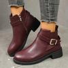 Supply Women's Round Head Low Heel Short Boots Belt Buckle Knight Boots