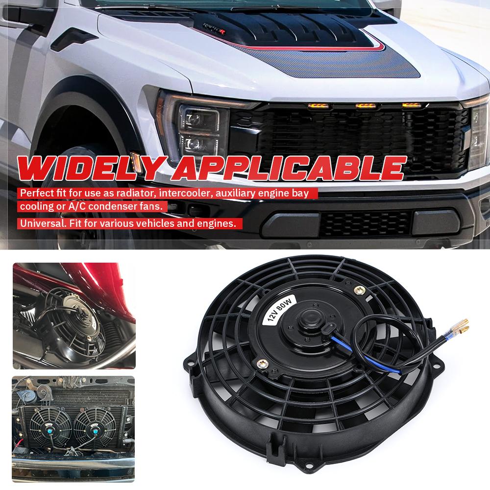 Universal 7 9 10 13 Inch 12V 80W 2100RPM Type S Straight Black Blade Electric Cooling Radiator Fan Kit