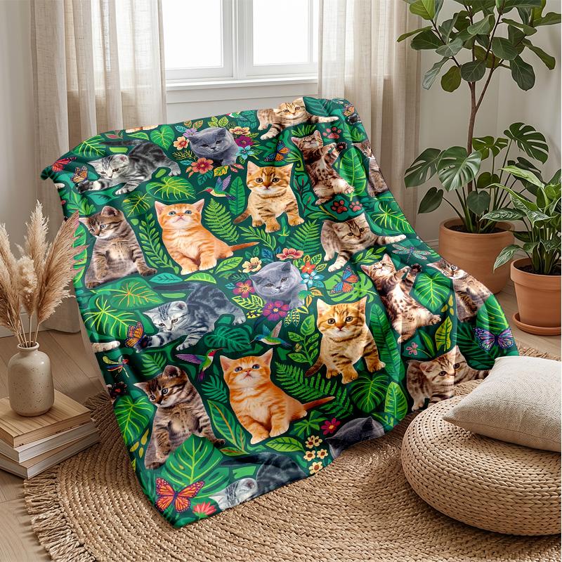 Cats In Soap Bubbles Blanket Personalized Name Flannel Blanket Soft Cozy Plush Throw for Sofa Bed Lightweight Home Decor