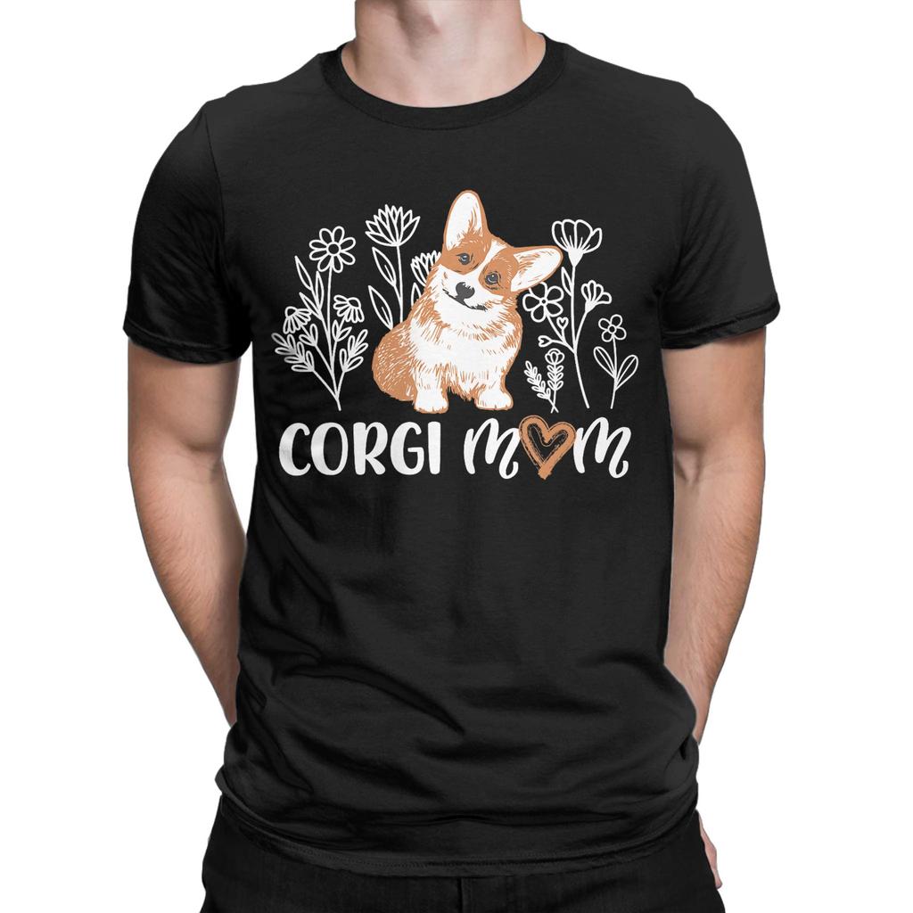 Corgi Mom Dog Flower Love T Shirts Unisex Unisex Pure Cotton Funny Tshirt Crewneck Tee Shirt Short Sleeve Clothes Graphic Printed