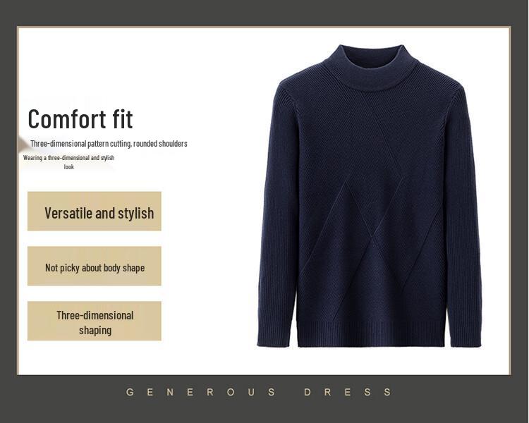 Men's Winter Knitted Sweater: Thick, Warm, Half-High Collar, Dad Style