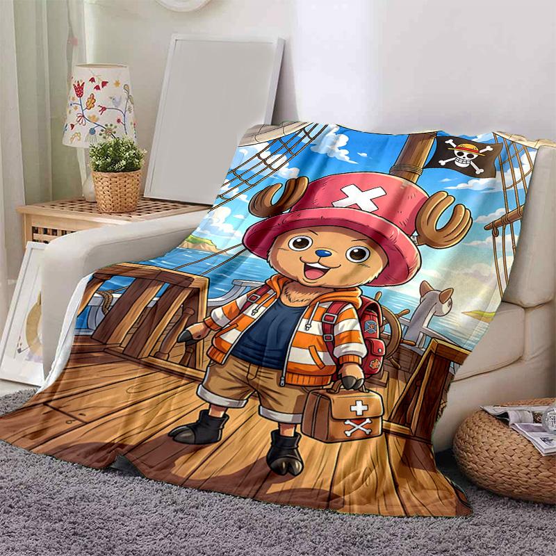 1pc One Piece Chibi Characters Soft Throw Blanket Flannel All Season Light Weight Living Room/Bedroom Warm Blanket. M7270144