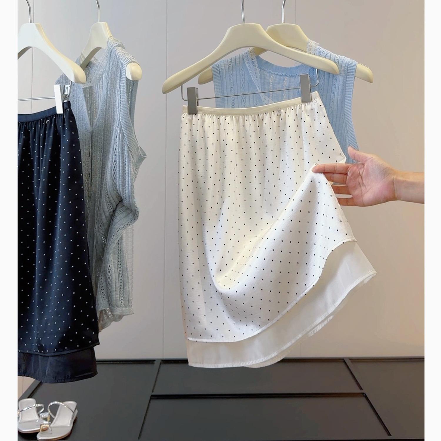 Women s High Waist A Line Midi Skirt Loose Fit Casual Polka Dot Summer Skirt M