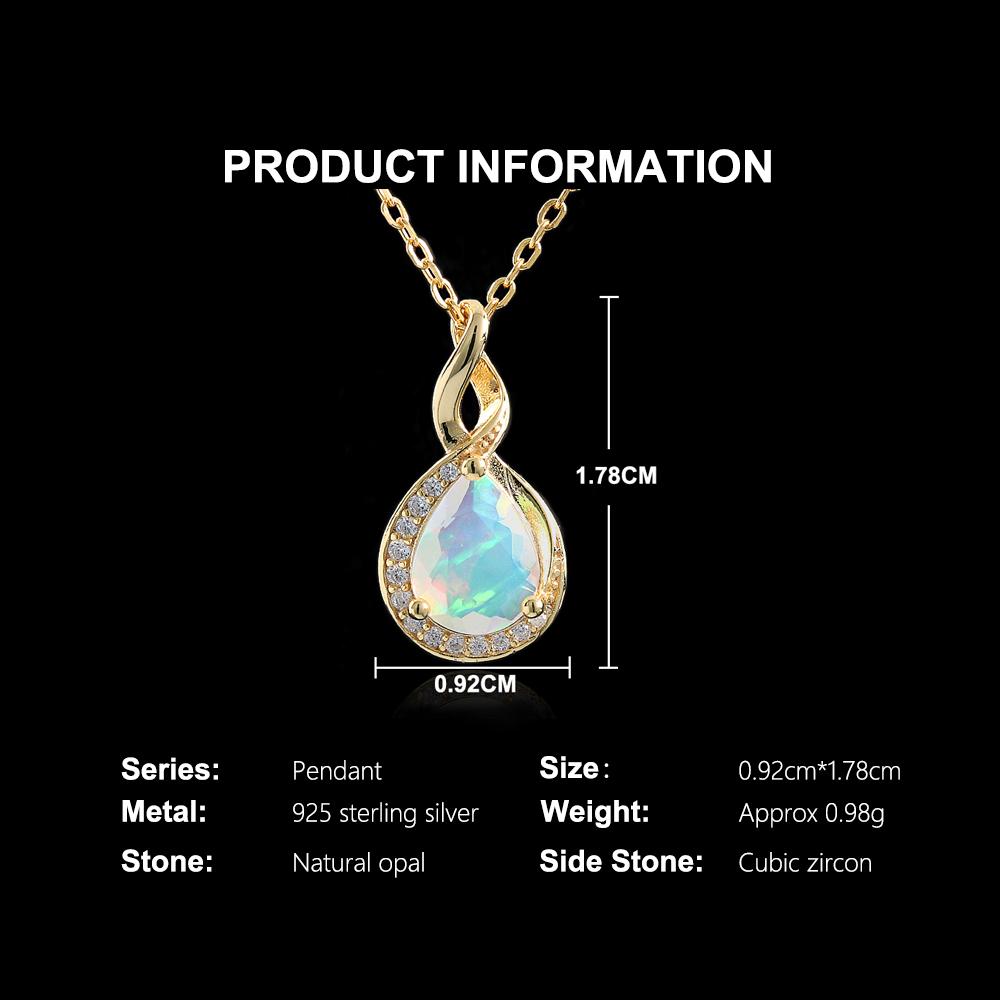 Simple design 925 sterling silver October Birthstone necklace Natural opal fine jewelry gemstones for women's party wear