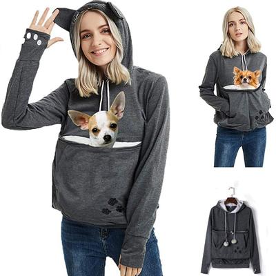 Ladies Hoodies Big Pouch Sweatshirt Women Pet Holder Fall Fashion Pullover  Cat Ear Pouch