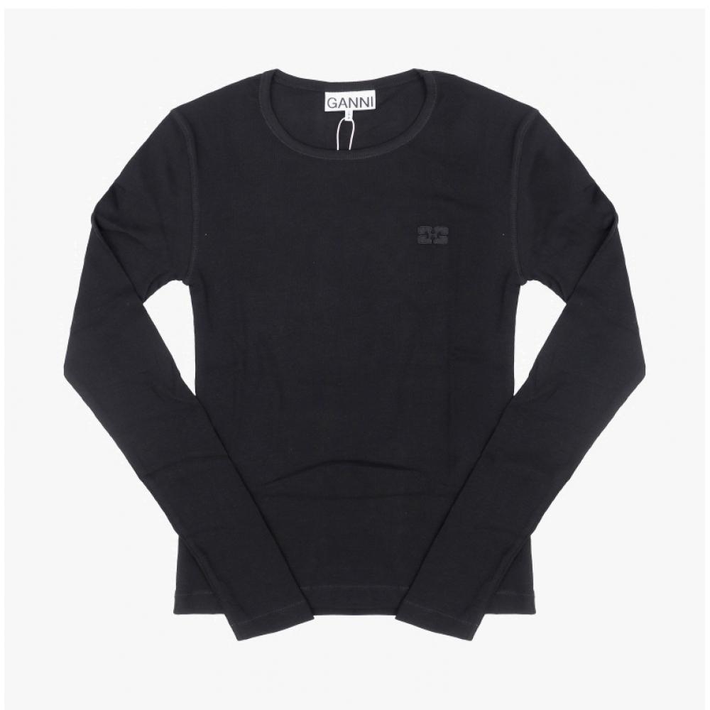 Ganni Women S Long Sleeve Soft Cotton Tee T4313 004