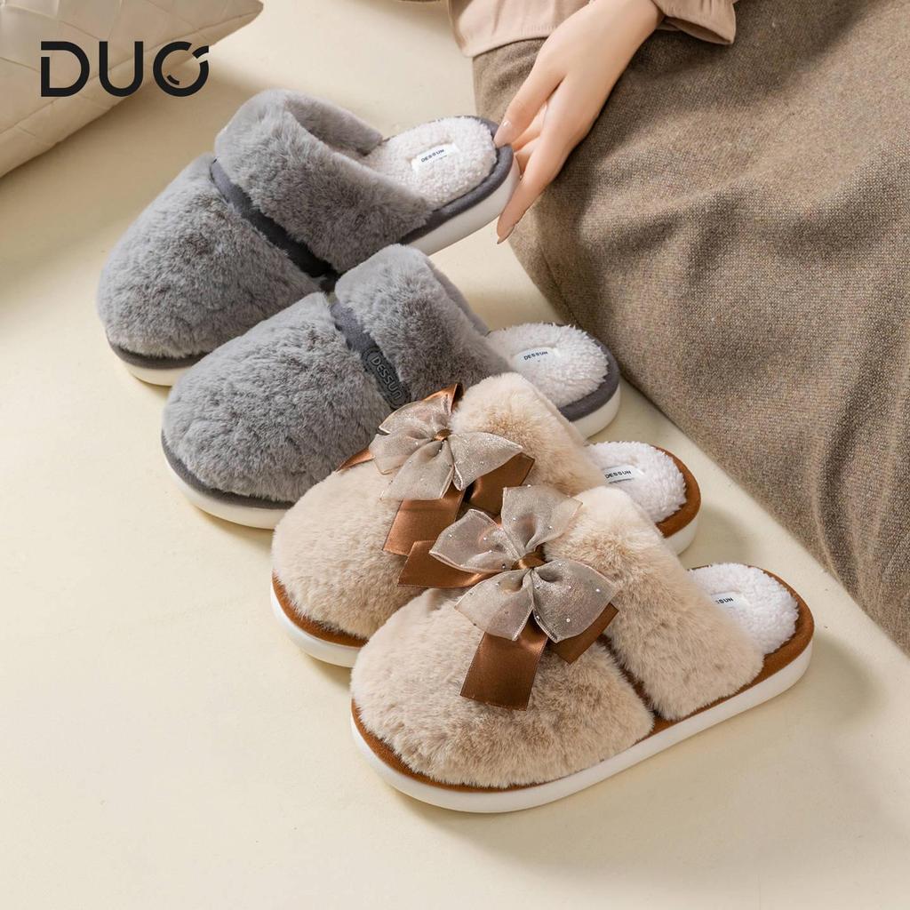 Women's Warm Bow Plush Cotton Slippers - Soft Sole, Non-slip, for Autumn/Winter 2025
