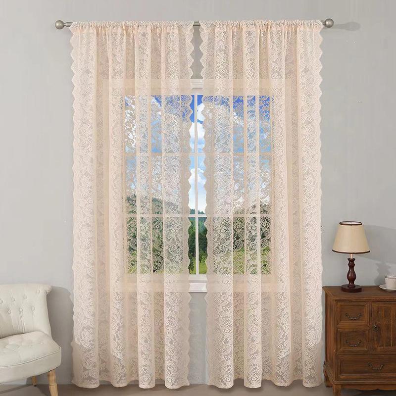 1pc French Vintage Elegant Lace Tulle Curtain That Installs Without Drilling, Semi-Transparent for Bedroom Windows Or Living Room Partitions