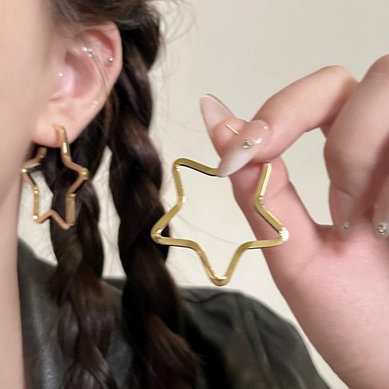 Simple five-pointed star exaggerated ear ring earrings light luxury high-end sense fashionable earrings temperament earrings show thin face earrings