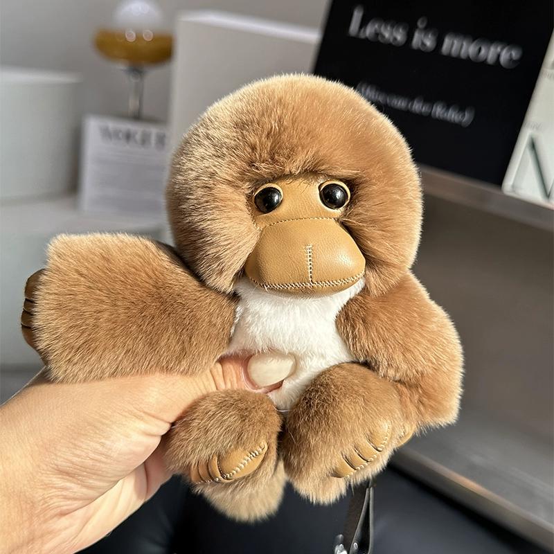 [Cute Little Monkey] Real Rex Rabbit Hair Car Keychain Pendant Ins Internet Celebrity Plush Doll Bag Pendant