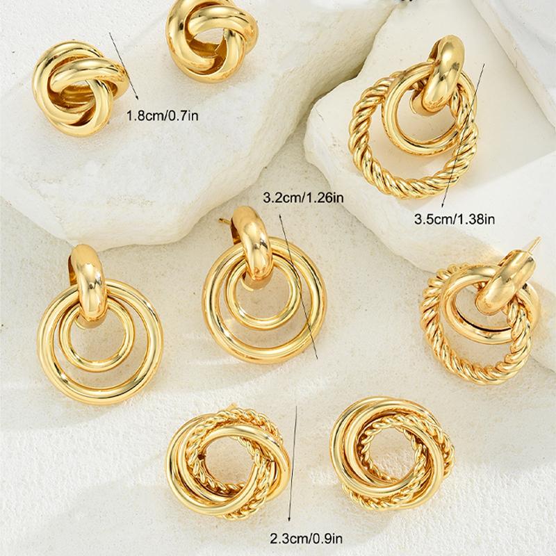 8pcs Vintage Gold Color Metal Twisted Earrings Set Fashion Hollow Rope Knot Stud Earrings For Women Versatile Party Jewelry Gift