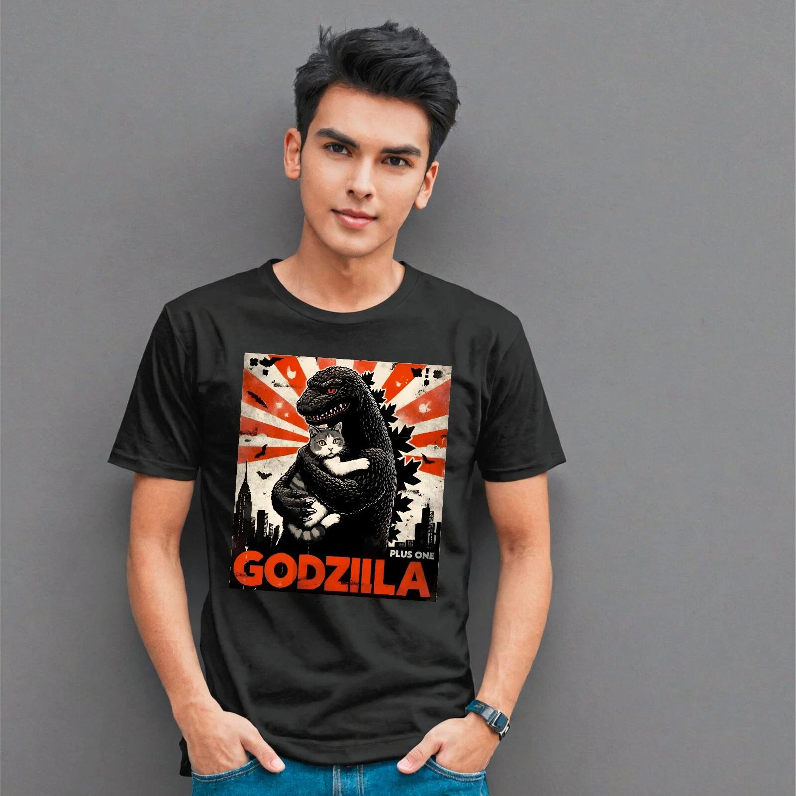 

Godzilla Cat Men s T-Shirt, Joke Retro Movie Film Spoof Novelty Cat Gift Tee L