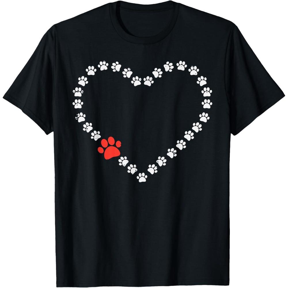 Valentines Day Paw Print Heart Dog Cat Owner Men Women Boys Girls T-Shirt M чёрный