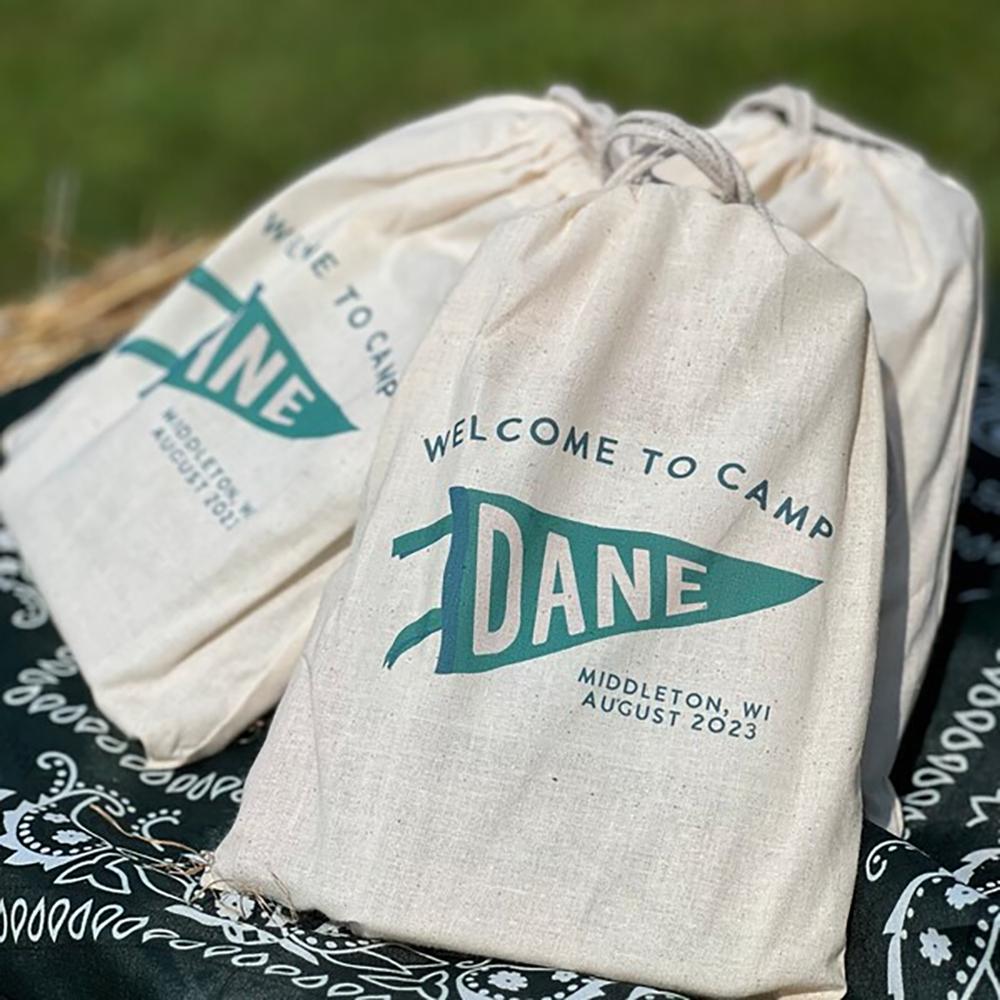 Personalized 4Pcs Goodie Bag Pennant Name Camp Party Theme Birthday Party Favor Drawstring Candy Bags Baby Shower Boy Girl Gift