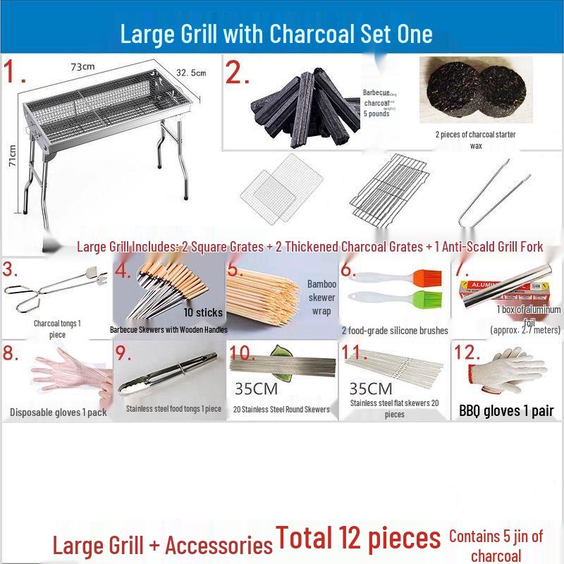 Foldable Portable Stainless Steel Charcoal Grill