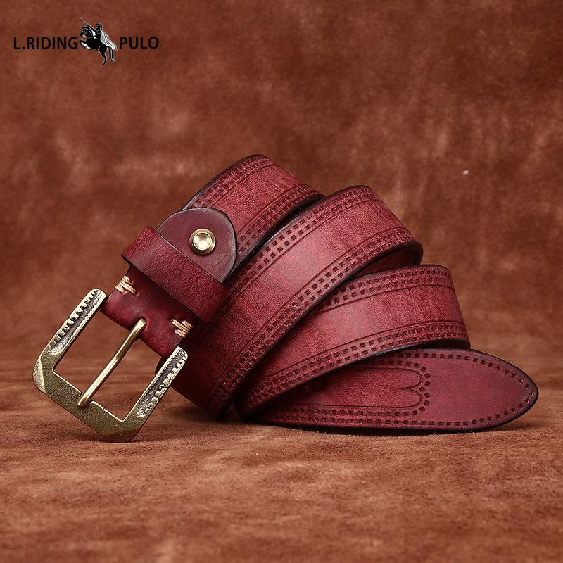 Retro Personality Embossed Matte Leather Belt Men's First Layer Cowhide Casual Jeans Belt