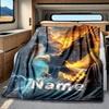 Eagle Soaring In Cosmic Flames Blanket Personalized Name Soft Comfortable Stylish Blanket Car Blanket Perfect For Travel Camping Outdoor Home Suitable