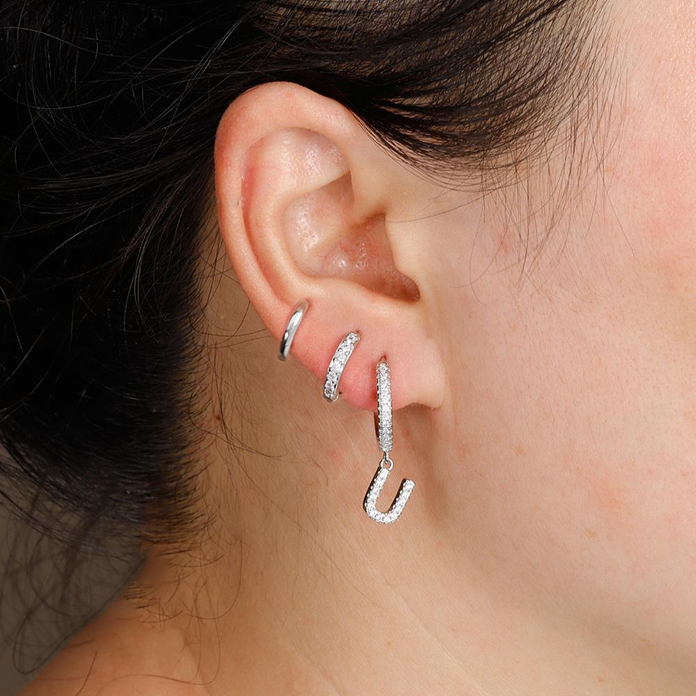 3pcs Silver Color Stainless Steel 26 Letters Hoop Earrings Set For Women A-Z Crystal Zircon Geometric Earrings Wedding Jewelry