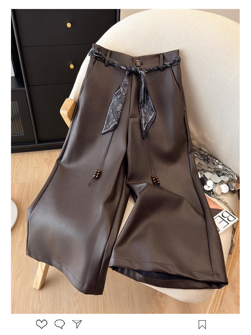 

Коричневые меланоидные женские кожаные брюки 3/4 с широкими штанинами - Petite Весна/Осень с ботинками на шнуровке, Свободный прямой крой на девять десятых 3XL