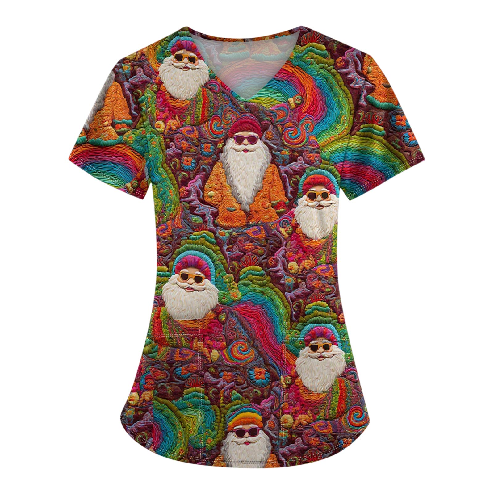 

Женские модные топы с короткими рукавами и V-образным вырезом с принтом, рабочие футболки с карманами XXL фиолетовый