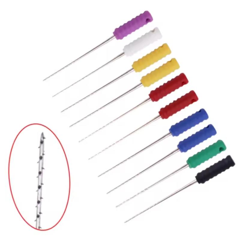 10Pcs Dental Nerve Barbed Broaches Endodontic Instruments Root Canal 21/25Mm Cleaning Hand Use Files Handle Dentistry Tools