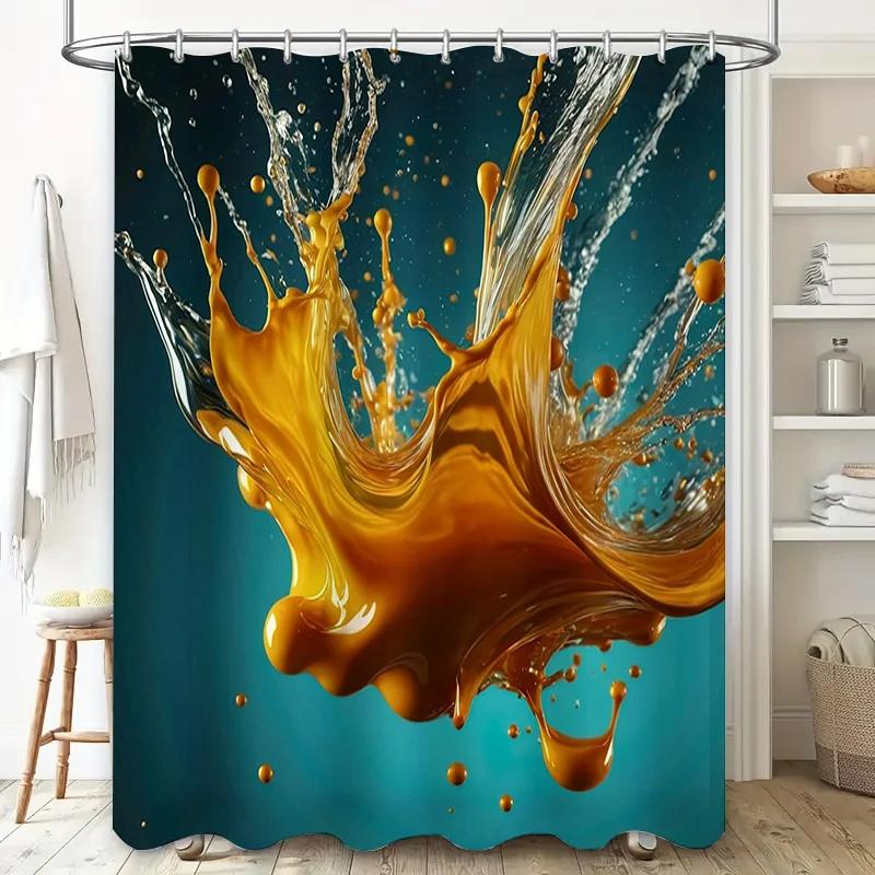 

Gold Splash Shower Curtain High Definition Print Modern Bathroom Decor Blue Background With Metallic Accents W60H190(CM)-1 Pcs