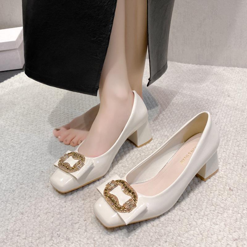 Fashion 3cm Heels Comfortable High-Heeled Shoes Roman Style Shallow Mouth Square Toe Sandals Ladies 2025 Mary Jane 5cm Casual Crystal Re