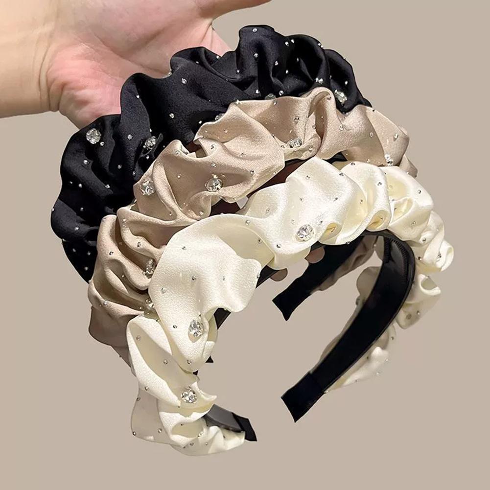 Luxuriöse Strass Haarbänder Für Frauen Einfarbig Mode Haar Bands Hoop Falten Stirnbänder Ha K2P6