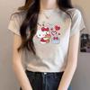 New White Gray Round Neck Front Shoulder Short Sleeve T-shirt Women's American Cartoon Kt Cat Print Pure Cotton Summer Top