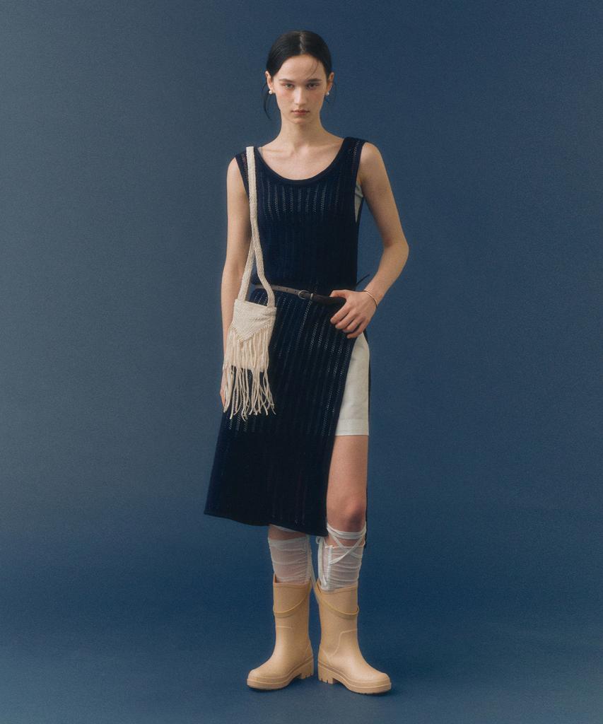 Mongdol Crochet Knit Layered Dress Navy Mdop053Navy