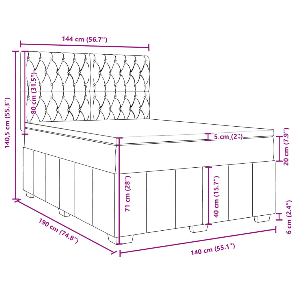 Box Spring Bed with Mattress Dark Gray 140 X 190 Cm Fabric