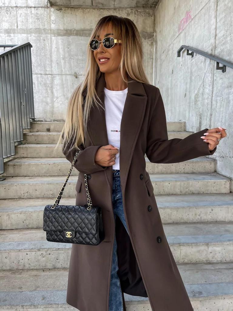 Minimalist Long Sleeve Turn-Down Collar Woolen Coat for Women - Autumn/Winter 2023 Bestseller