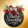 Black Christmas Door Hanger Sign with Christmas Greeting, Hand-Sanded Texture, Beveled Edges and Hanging Cord for Interior Entryways and Seasonal