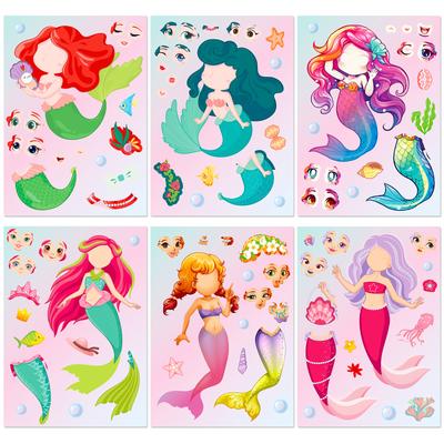 6 Photos/pack Cartoon Little Mermaid Dress and Expression Collage DIY Decorative Face Change Stickers