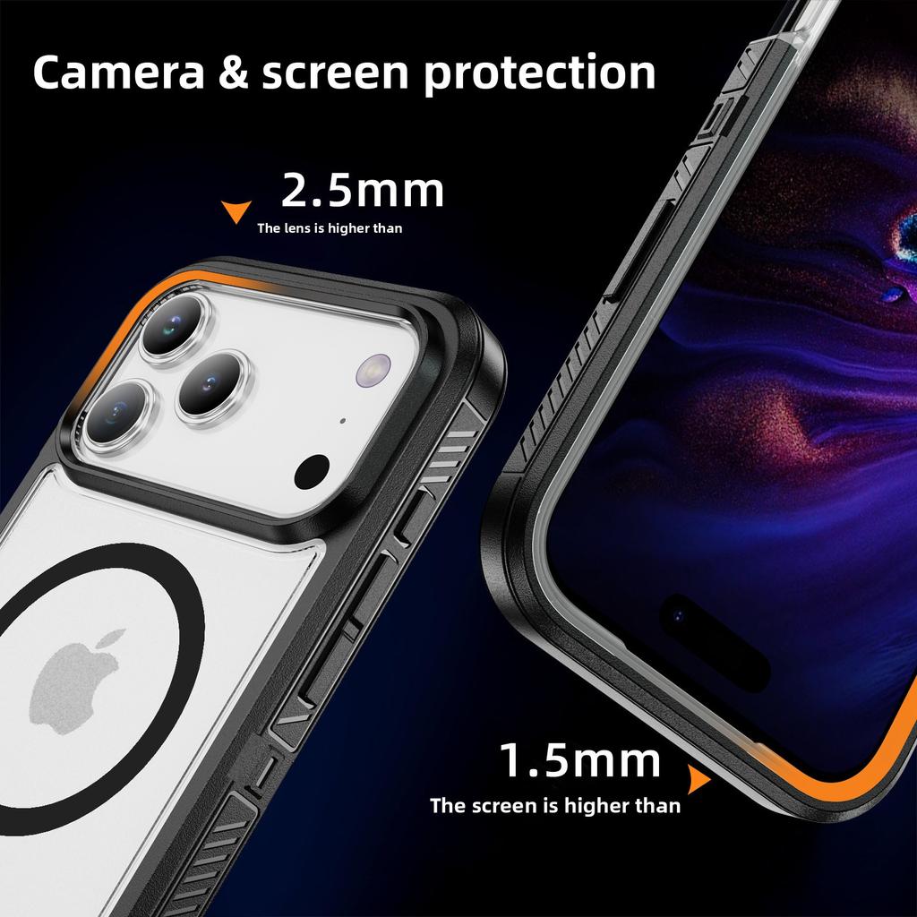 For MageSafe With Anti-Slip Stripes Heavy Defense Armor PC+TPU Case for IPhone 17 Pro Max 16 15 14 13 12 With Box OTT-Box Anti-fall Buffer Hard Cover