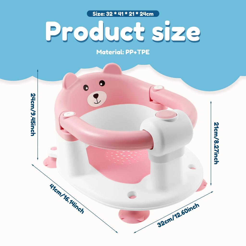 Baby Bath Shower Basin Seat Anti-Slip Infant Bathtub Chair with Armrest Support Ergonomic Shower Stool for Newborns Toddlers