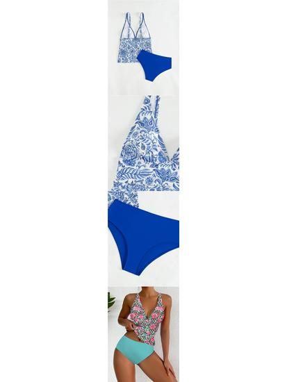 Huludao 2024 Deep V Floral Strappy Two-Piece Swimsuit for Women