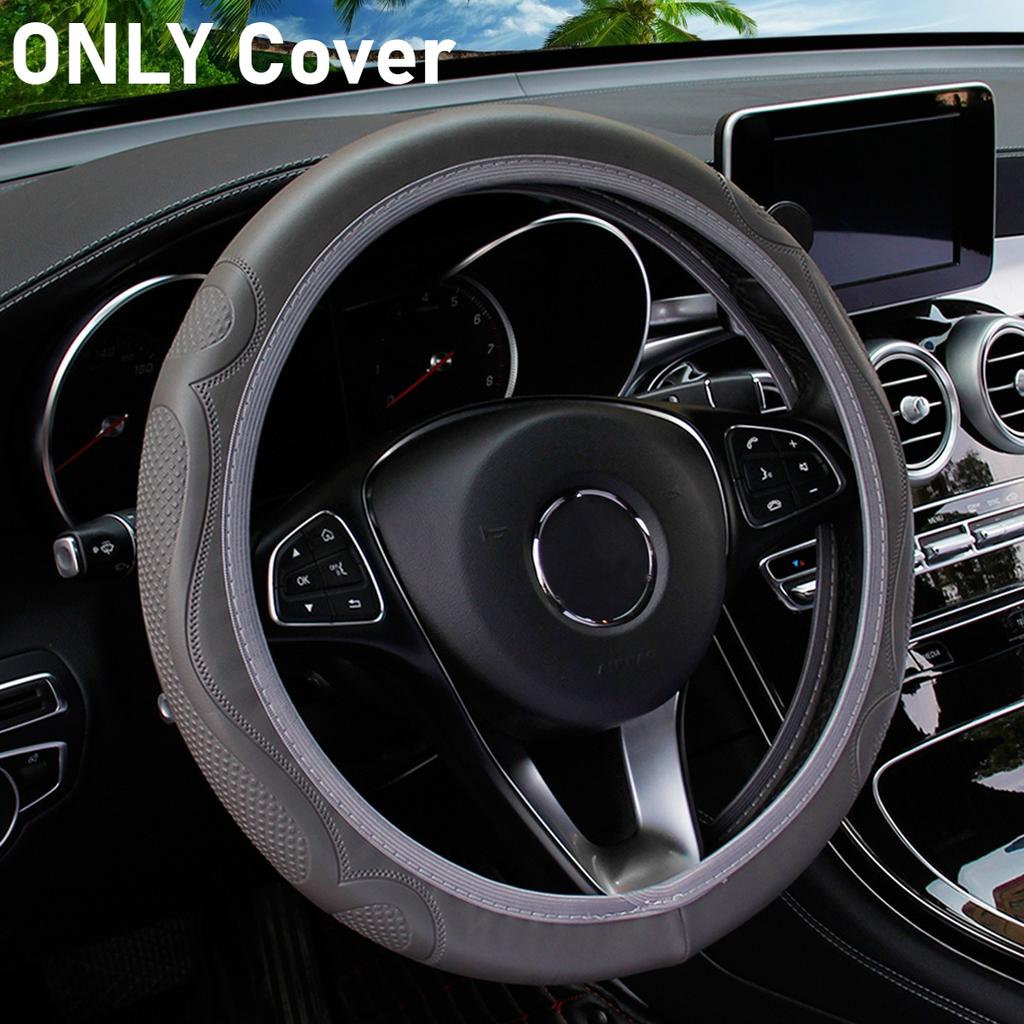 Four Season Universal Car Steering Wheel Cover Wear-resistant Embossed Leather Comfortable and Soft Suitable for 14.5-15 Inches