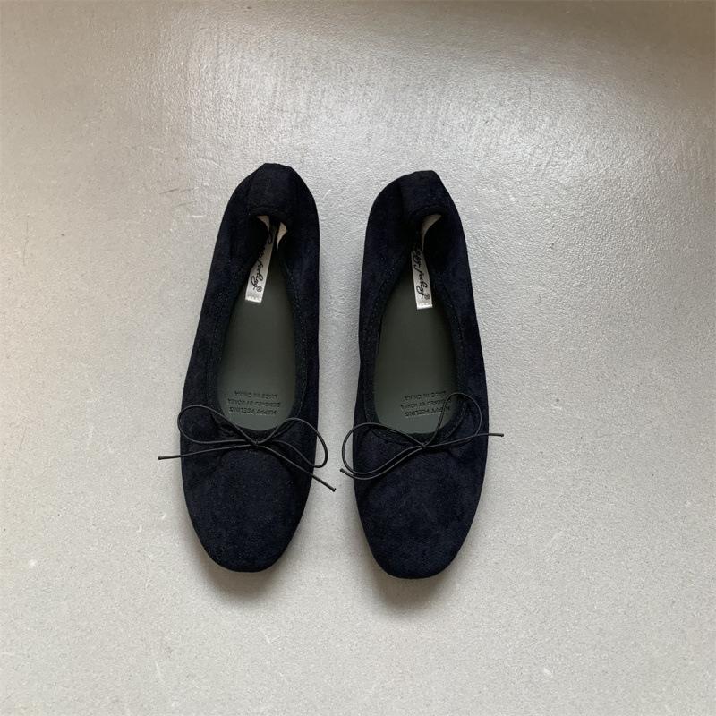 Low heel French small red single shoes women's shoes 2025 spring bow retro with skirt ballet grandma shoes