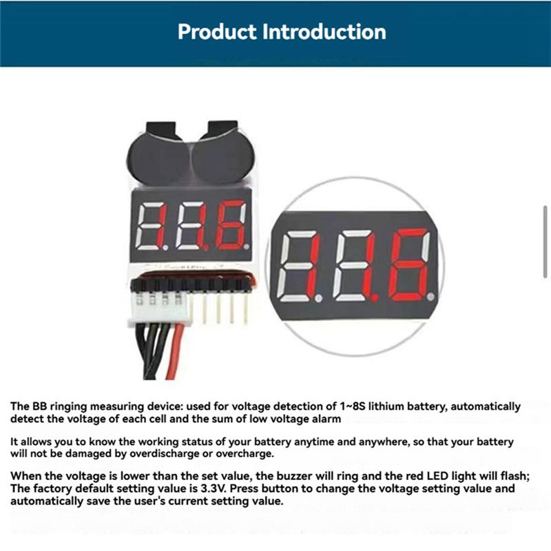 B03B-BBX1-8S 1-8S 2IN1 Lipo Battery Voltage Tester/Low Voltage Buzzer Alarm/Battery Voltage Checker Dual Speaker