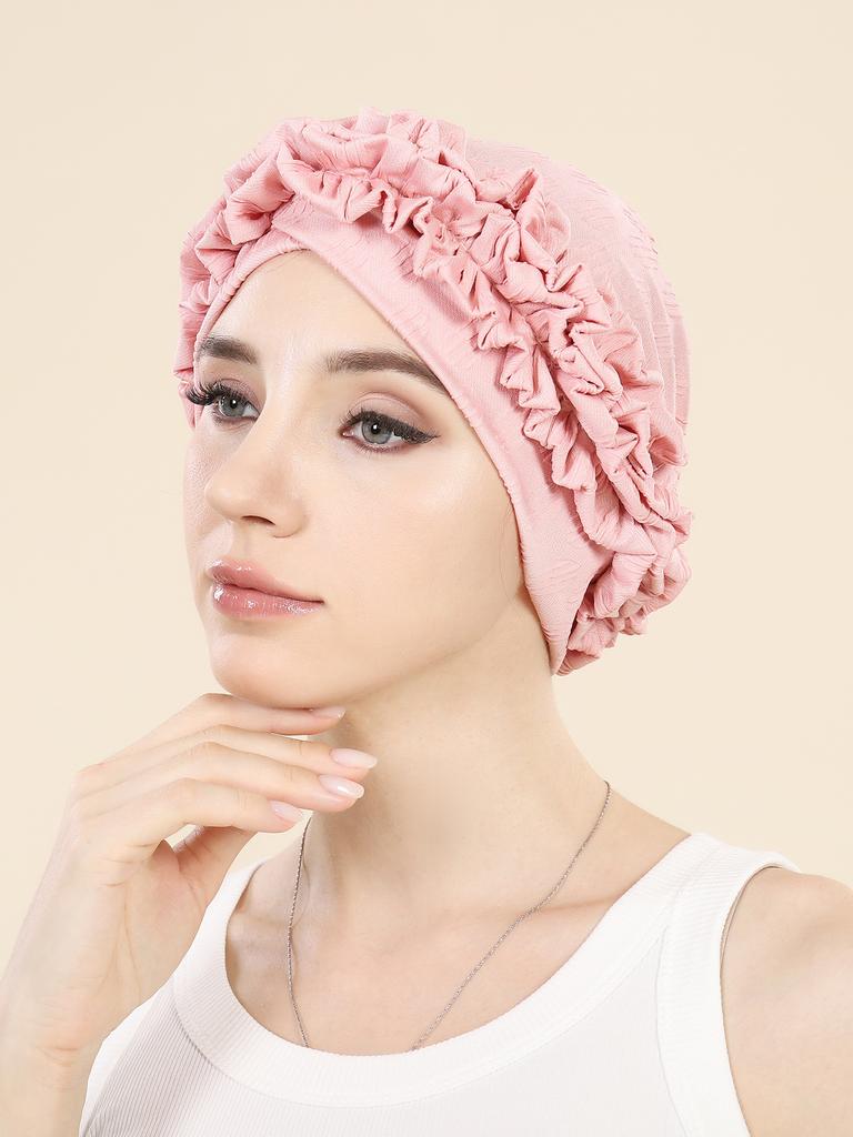 Crossed Forehead Flowers Turban Cap Solid Color Women Hijabs Islamic Chemo Cap Head Scarf Ladies Head Wrap Cover Hijab Scarf