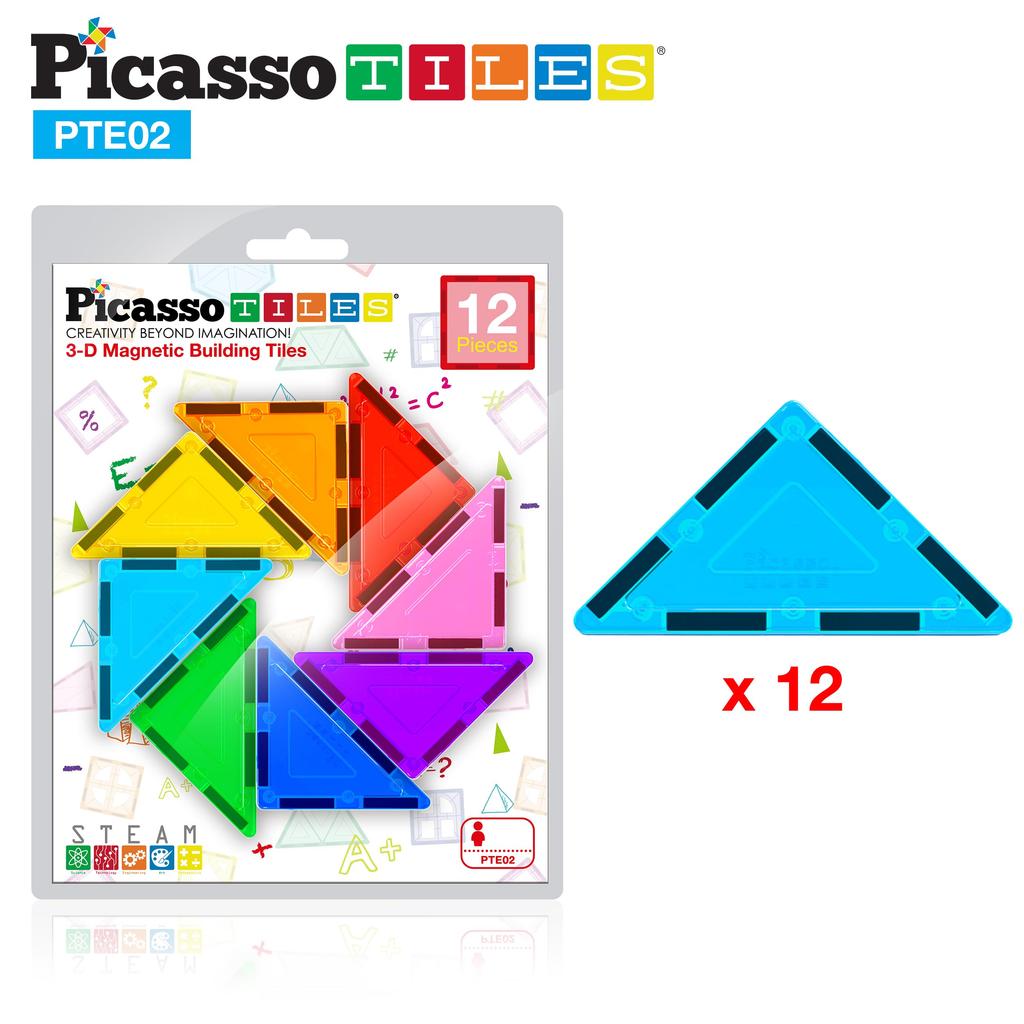 PicassoTiles 12 Pcs Magnetic Building Block Set Right Triangle Magnet Tiles Construction Toy STEM Learning Kit Educational Playset Playboard Pretend