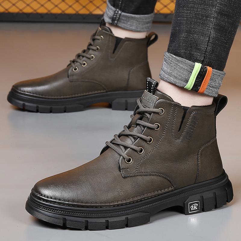 Winter Martinlaarzen heren echt leer nieuwe werkschoenen retro heren hoge trendy leren laarzen