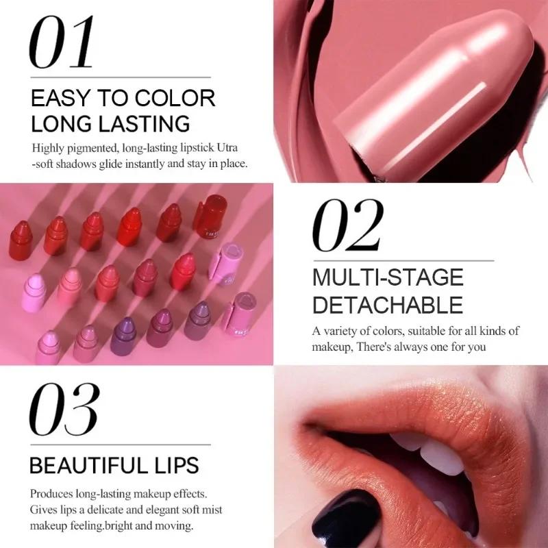 5 In 1 Matte Lipstick Crayon Kit Combo Red Purple Lip Tint Velvet Sexy Multicolour Lipstick Pen Non-stick Cup Lasting Lip Makeup