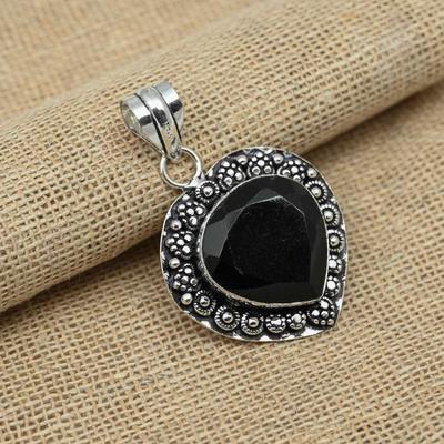 Solid 925 Sterling Silver Black Spinel Gemstone Handmade Designer Jewelry Pendant