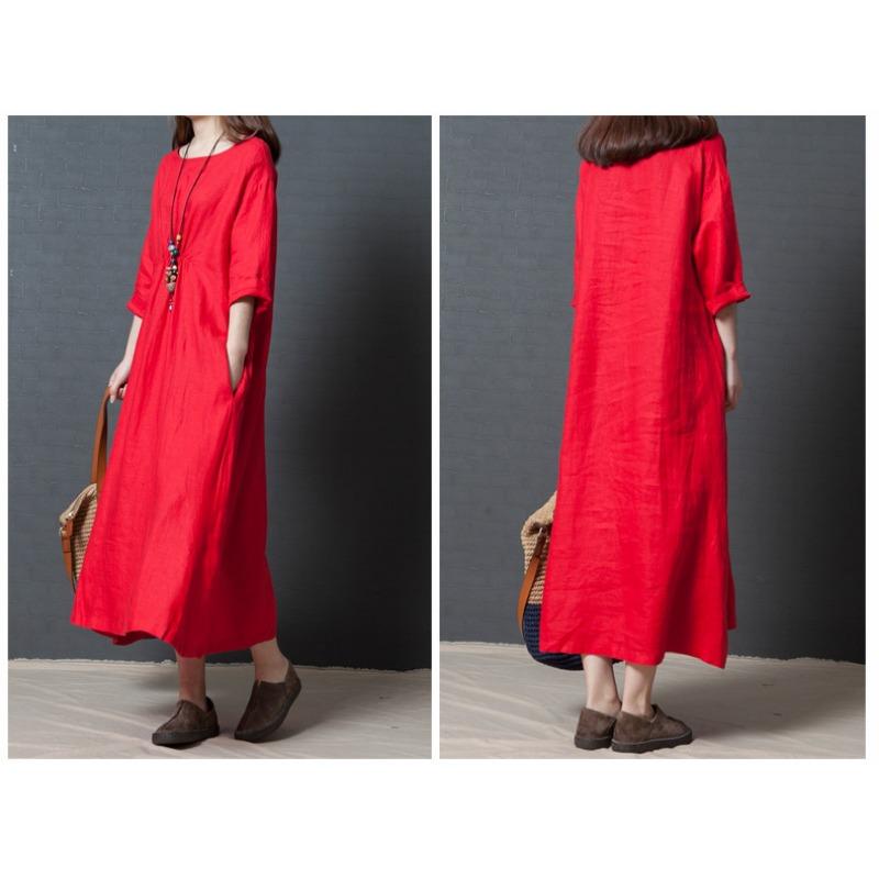 Loose Plus Size Women's Linen Solid Color Dress