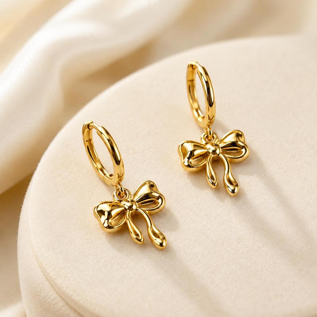 European Chic Gold Bow Earrings - Stainless Steel, High-Class Temperament