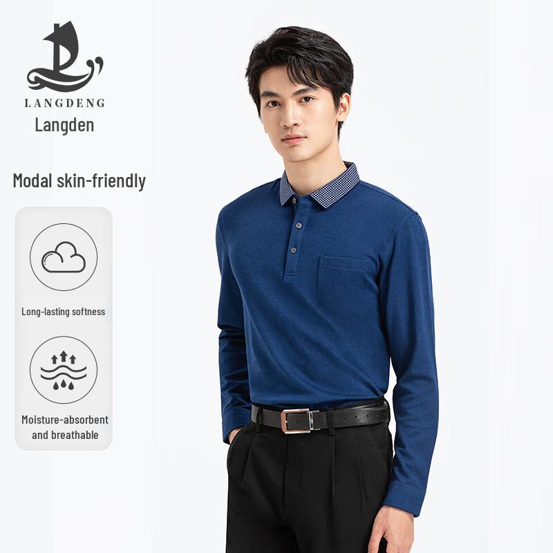 Мужская рубашка-поло Langdeng с длинным рукавом в стиле business casual 2XL